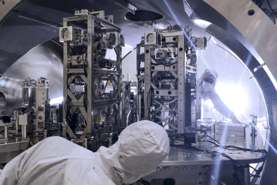 One of the LIGO vacuum chambers with active seismic isolation (Image: LIGO Lab/Caltech/MIT)
